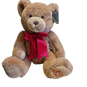 FAO Schwarz Teddy Bear 10 Inch Brown Plush With Red Ribbon NWT